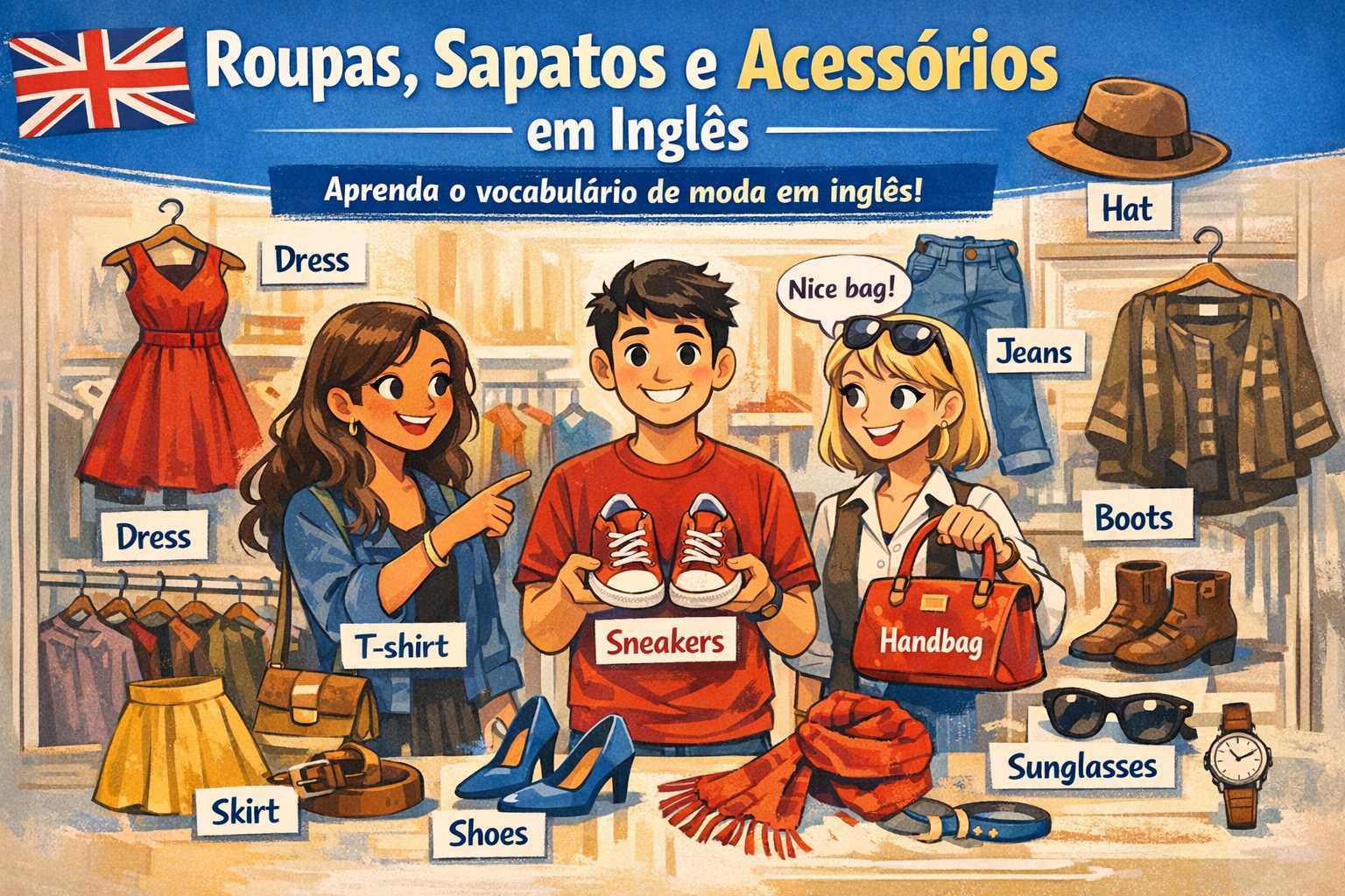 Roupas, sapatos e acessórios em inglês